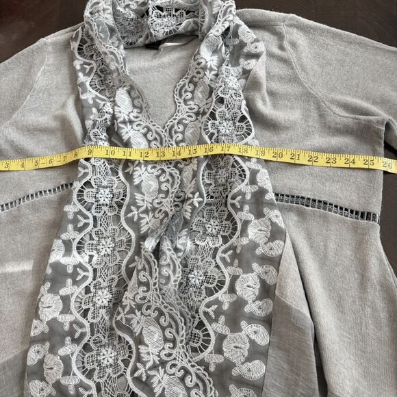 Ali Miles Lace Collar Open Front Cardigan Sweater 1X Gray Artsy Lagenlook Flowy - Picture 10 of 11